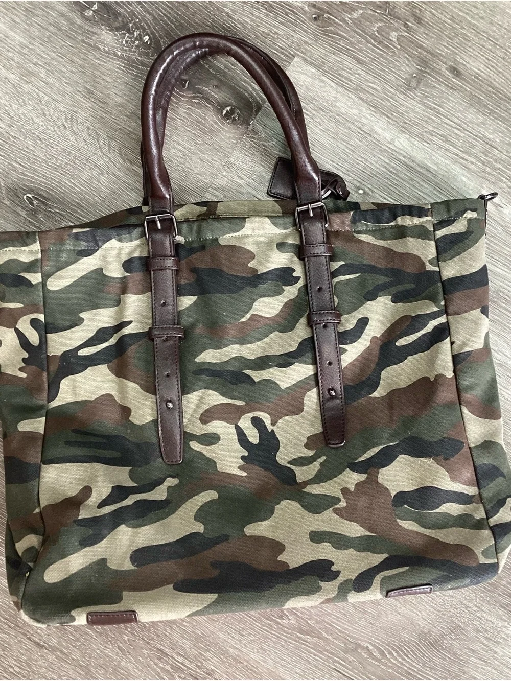 Cavalli Class Camouflage Canvas Tote Bag | Large Foldover Shoulder Bag